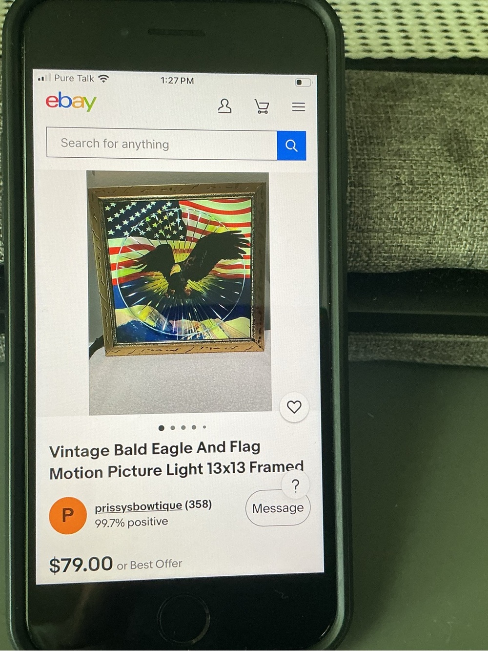 Vintage Patriotic Eagle Mirrored Wall Art Print with motion picture lighting